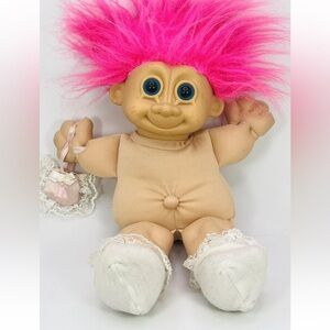 Russ Troll Doll Plush Pink Hair W/Purse And Socks 10”